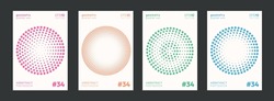Set Of Circle Halftone Dots Pattern Shapes. Modern Geometric Poster Vector Template. Abstract Geometrical Cover.