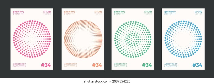 Set of Circle Halftone Dots Pattern Shapes. Modern Geometric Poster Vector Template. Abstract Geometrical Cover.