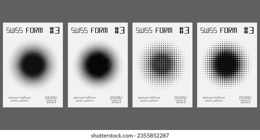 Set of Circle Halftone Dots Pattern Shapes. Modern Geometric Poster Vector Template. Abstract Geometrical Cover.