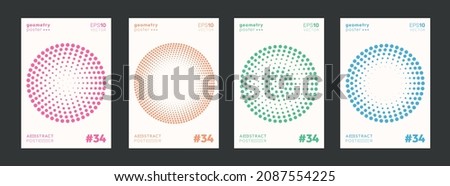 Set of Circle Halftone Dots Pattern Shapes. Modern Geometric Poster Vector Template. Abstract Geometrical Cover.