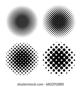 Set of circle halftone, dots, round isolated on white background. Vector illustration pop art design.