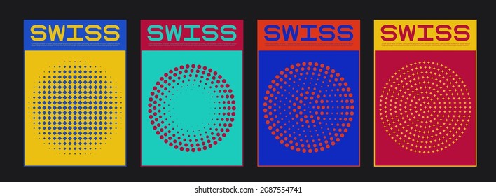 Set of Circle Halftone Shapes. Collection of Geometric Covers Vector Design. Swiss Design elements.
