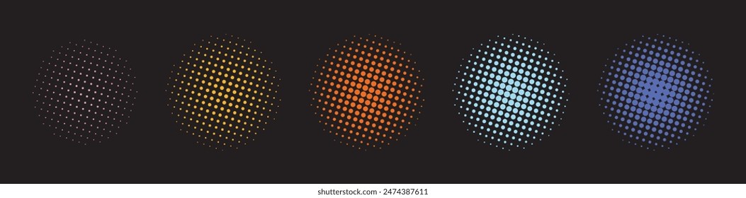 Set Kreis Halbton Vektorillustration bunt im schwarzen Hintergrund