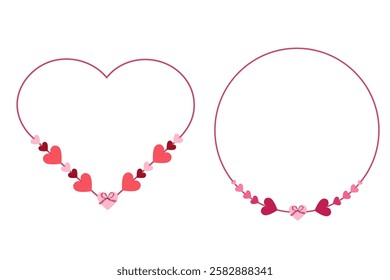 Set of circle Heart frames. Wreaths for Valentines Day design banner poster template. Simple minimalist style.