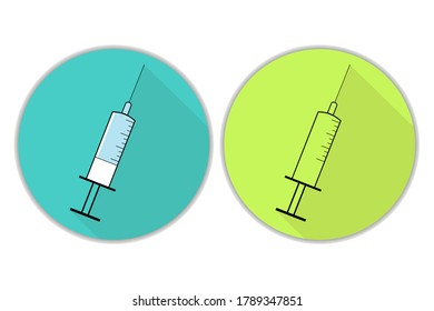 Conjunto de icono circular de la jeringa. Plantilla para fondo, banner, tarjeta, afiche. Ilustración del vector EPS10