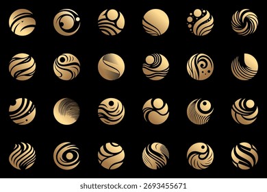 Conjunto de iconos de círculo, colección de logotipos abstractos, Paquete de signos de marca de oro, Ilustración vectorial