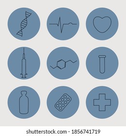 Set of circle icons with medical elements