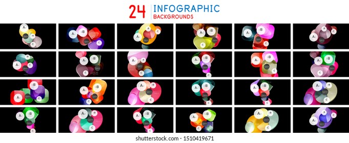 Set of circle infographic abstract backgrounds. Step diagram structure banners, business strategy templates. Vector art