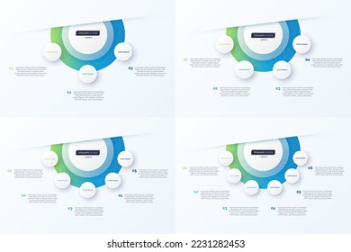 Set of circle infographic design template. 3 4 5 6 options. Vector illustration.