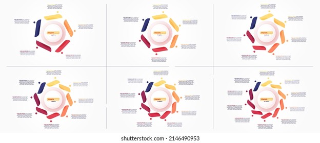 Set of circle infographic design templates. 5 6 7 8 9 10 options. Vector illustration.
