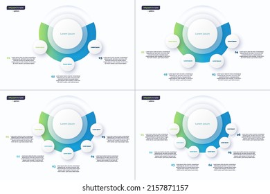 Set of circle infographic design templates. 3 4 5 6 options. Vector illustration.