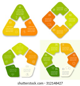 Set of circle infographic design templates with 3,4,5,6 angles. Round banners with options. Template for diagram, graph, presentation or chart. Business concept sequence banner. EPS10 workflow layout.