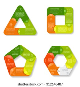 Set of circle infographic design templates with 3,4,5,6 angles. Round banners with options. Template for diagram, graph, presentation or chart. Business concept sequence banner. EPS10 workflow layout.