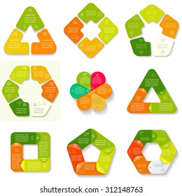 Set of circle infographic design templates with 3,4,5,6 angles. Round banners with options. Template for diagram, graph, presentation or chart. Business concept sequence banner. EPS10 workflow layout.