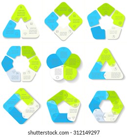 Set of circle infographic design templates with 3,4,5,6 angles. Round banners with options. Template for diagram, graph, presentation or chart. Business concept sequence banner. EPS10 workflow layout.