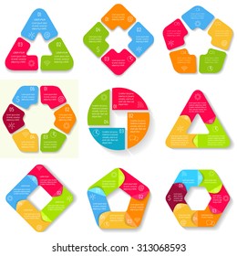 Set of circle infographic design templates with 3,4,5,6 angles. Round banners with options. Template for diagram, graph, presentation or chart. Business concept sequence banner. EPS10 workflow layout.