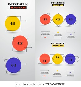Set of circle infographic elements with 3 options or steps.