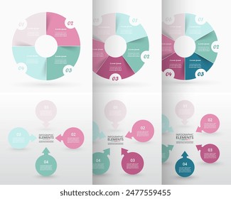 Set of circle infographic elements with 4, 5 and 6 options or steps.