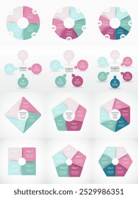 Set of circle infographic elements with 4, 5 and 6 options, parts or steps.