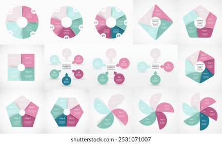 Set of circle infographic elements with 4, 5 and 6 options, parts or steps.