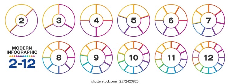 Set circle infographic for presentation 2 to 12 process can used for workflow layout, process diagram, flow chart.
