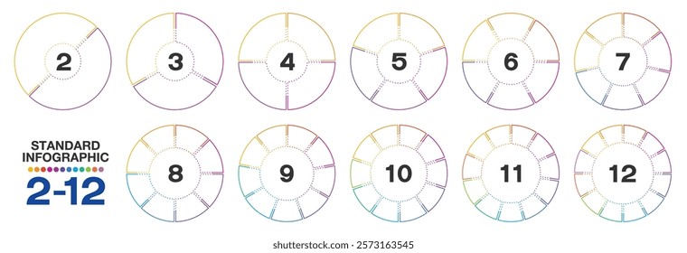 Set circle infographic for presentation 2 to 12 process can used for workflow layout, process diagram, flow chart.