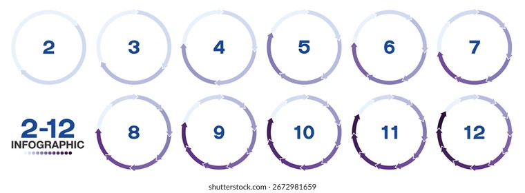 Set circle infographic for presentation 2 to 12 process, Blue tone.