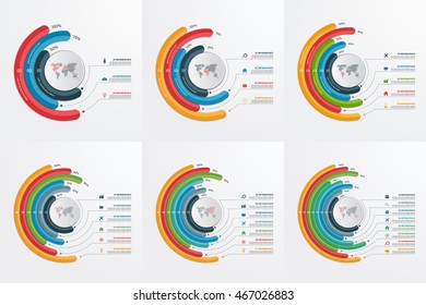 Set of circle infographic templates with 3-8 options. Business concept. Vector illustration.