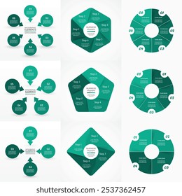 Set of circle infographic templates with 4, 5 and 6 options, parts or steps.