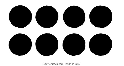 Set of circle with irregular shape. Hand-drawn doodle form with wavy lines. Vector isolated on white background