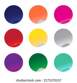 Conjunto de etiquetas de círculo con 9 colores, a saber, amarillo, azul, púrpura, rosa, gris, rojo y verde.