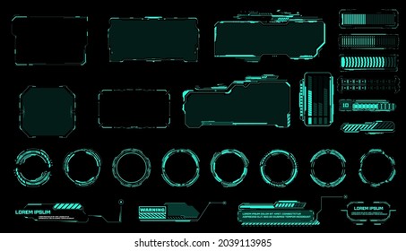 Set Circle and loading bar Abstract digital technology UI,UX Futuristic HUD, FUI, Virtual Interface. Callouts titles and frame. Sci Fi modern futuristic user interface square Frames blocks. Vector