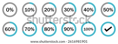 Set of  Circle loading or circle progress collection. Set of circle percentage diagrams for infographics 0 10 20 30 
40 50 60 70 80 90 100 percent in black and of vector illustration
