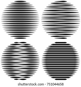 set Circle Logo with lines unusual icon Design, Vector horizontal stripes Geometric shape, the effect of refraction, the refraction of light, pop art design