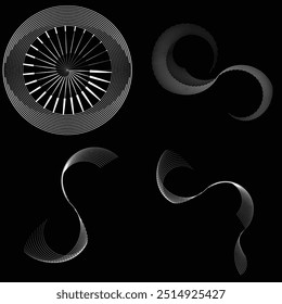 Set of circle Logos with lines .Spiral unusual icon Design collection .frame with Vector stripes .
