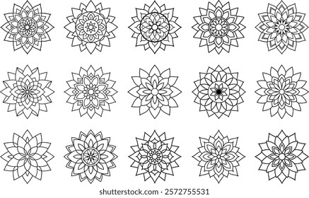 set of circle mandala design, mandala collection, vector illustration on white background