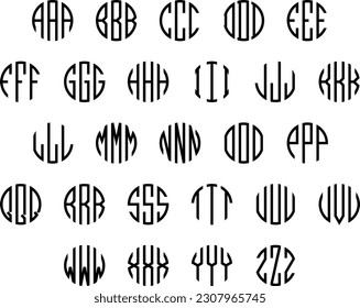 Set of Circle Monogram Three Letters Font