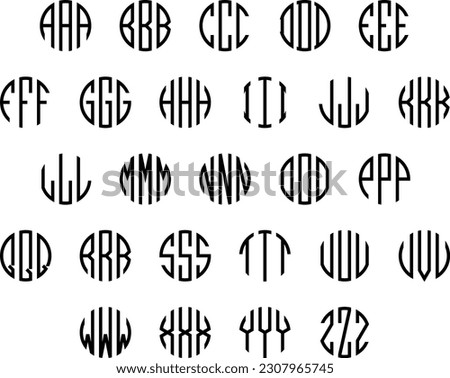 Set of Circle Monogram Three Letters Font