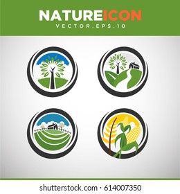 Set of circle nature icons, vector illustration 