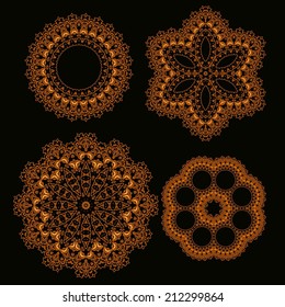 Set of circle ornament, abstract flowers 