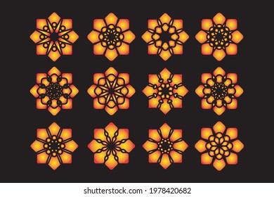 Set circle ornaments. Flower. Vector.