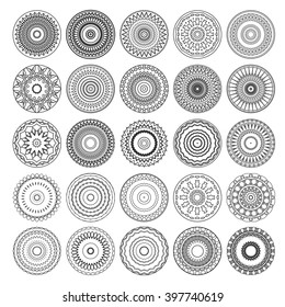 set of circle ornaments and mandalas, vector mandala collection, black and white vector