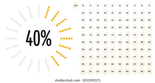 Set of circle percentage diagrams from 0 to 100 ready-to-use for web design, user interface (UI) or infographic - indicator with yellow