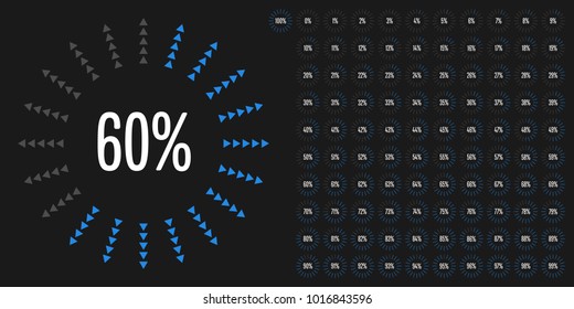 Set of circle percentage diagrams from 0 to 100 ready-to-use for web design, user interface (UI) or infographic - indicator with blue