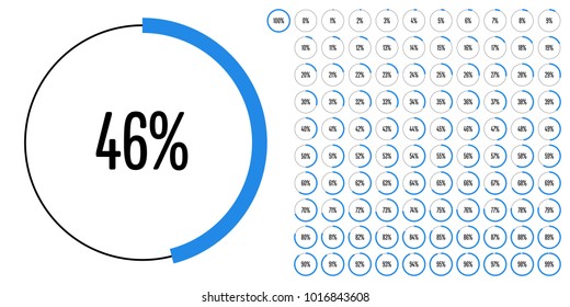 Set of circle percentage diagrams from 0 to 100 ready-to-use for web design, user interface (UI) or infographic - indicator with blue