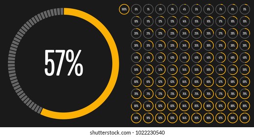 Set of circle percentage diagrams from 0 to 100 ready-to-use for web design, user interface (UI) or infographic - indicator with yellow