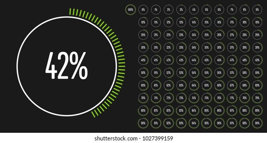 Set of circle percentage diagrams from 0 to 100 ready-to-use for web design, user interface (UI) or infographic - indicator with green