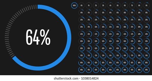 Set of circle percentage diagrams from 0 to 100 ready-to-use for web design, user interface (UI) or infographic - indicator with blue