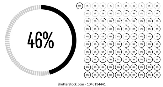 Set of circle percentage diagrams from 0 to 100 ready-to-use for web design, user interface (UI) or infographic - indicator with black