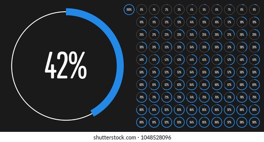 Set of circle percentage diagrams from 0 to 100 ready-to-use for web design, user interface (UI) or infographic - indicator with blue